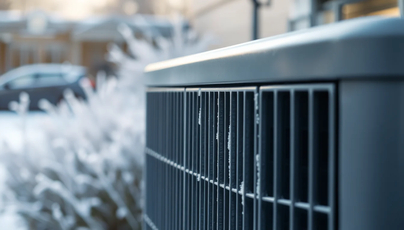 Grille de ventilateur d'une unité extérieure de pompe à chaleur couverte de givre