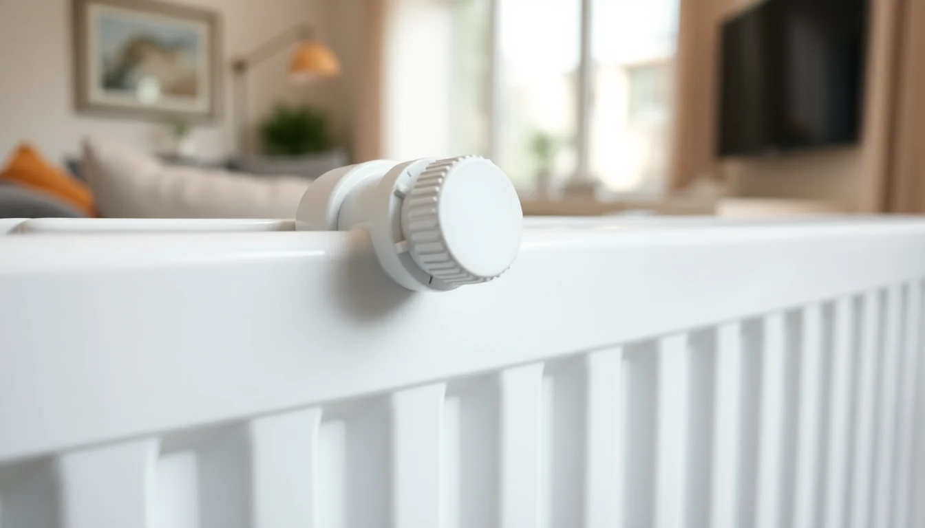 Robinet thermostatique ouvert au maximum sur un radiateur blanc